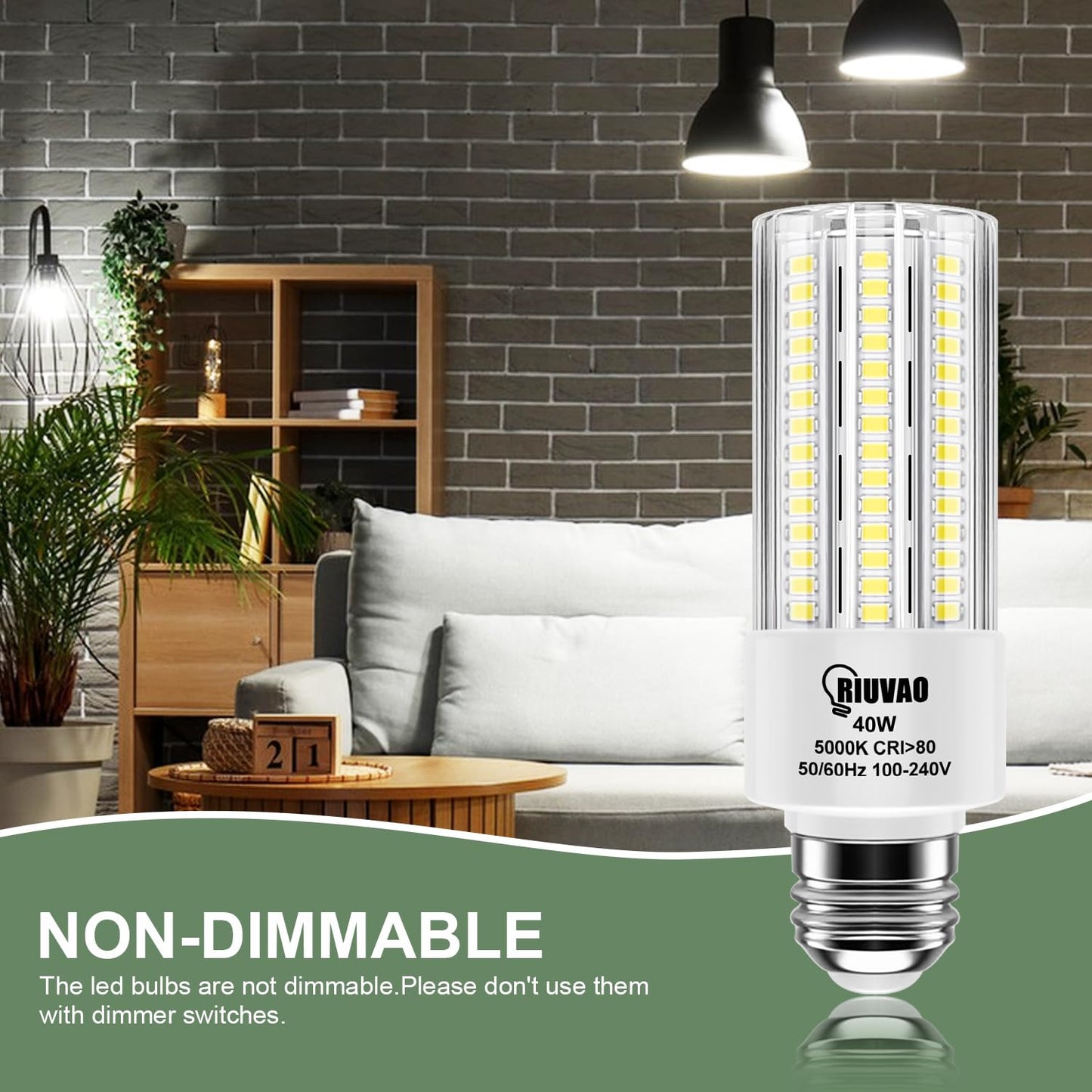 RIUVAO 4pcs LED Light Bulb 5000LM 300w Equivalent Super Bright 5000K Cool Daylight White 40W LEDs Bulb E26/E27 Medium Base for Outdoor Indoor Home