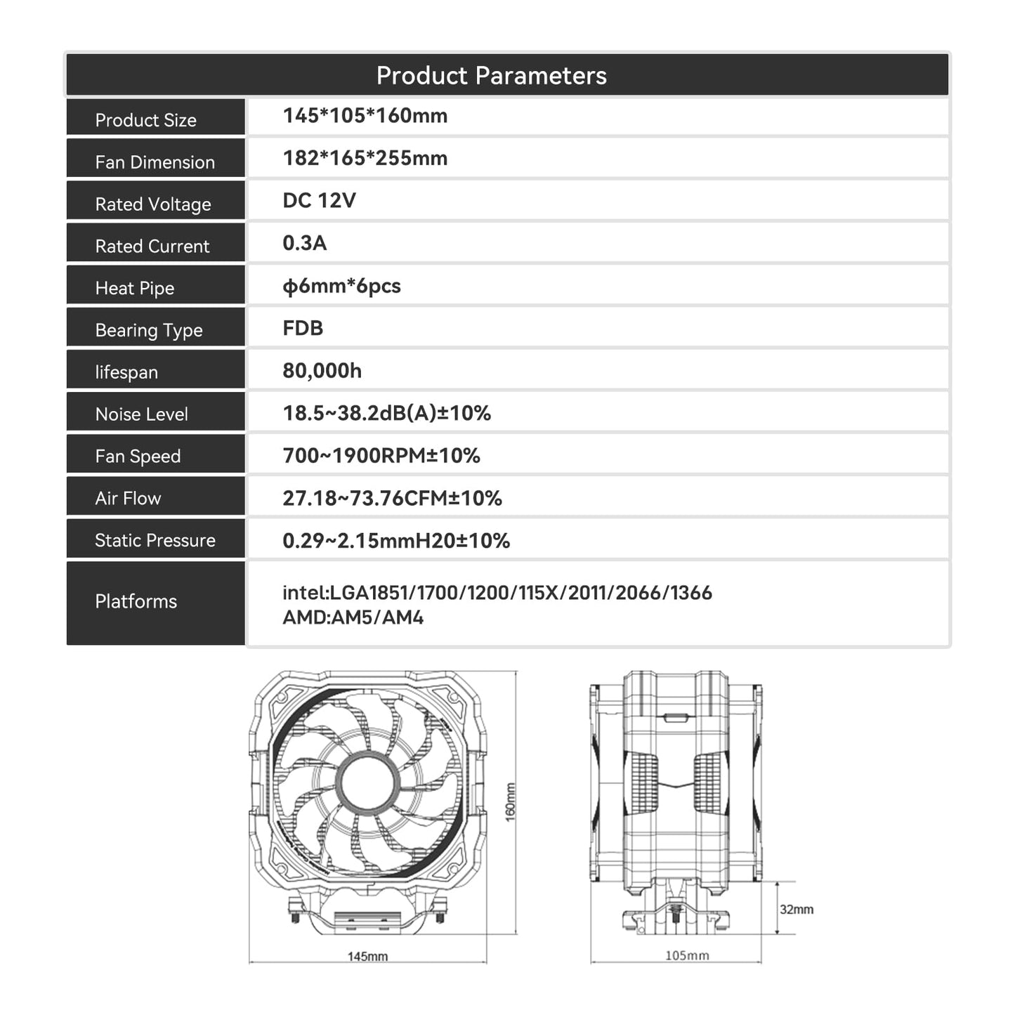 ALSEYE M120D Plus CPU Cooler with Temperature Display, Dual ARGB & PWM Fans, 6 Copper Heat Pipes - Compatible with Intel