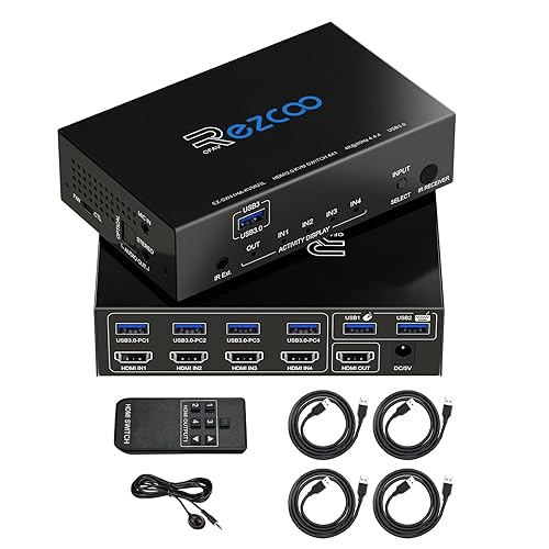 USB 3.0 KVM Switch HDMI 4 Computer 1 Monitor 4K 60Hz SPDIF L/R Extractor- USB Switch for Keyboard Mouse Printer Mac Windows 4 Port HDMI Switch 4x1
