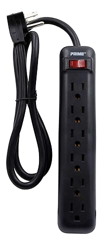 Prime Wire & Cable PB922009 6-Outlet Power Strip with Right Angle Plug and 14-3 SJT 3-Feet Cord,Black