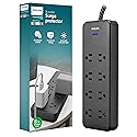 Philips EZFit 8-Outlet Surge Protector Power Strip, 8 Ft Braided Extension Cord, Widely Spaced Outlets, Flat Plug, for Home Office Dorm Essentials