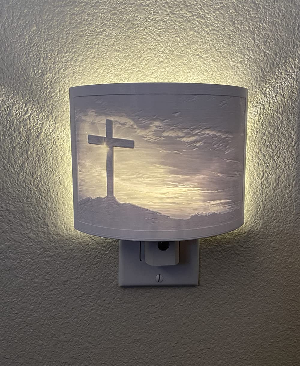 Terrain Genesis Christian Jesus Lithophane Warm White Night Light | Plug in Dimmable LED Nite Lite Lamp with Dusk to Dawn Sensor (Jesus Cross)
