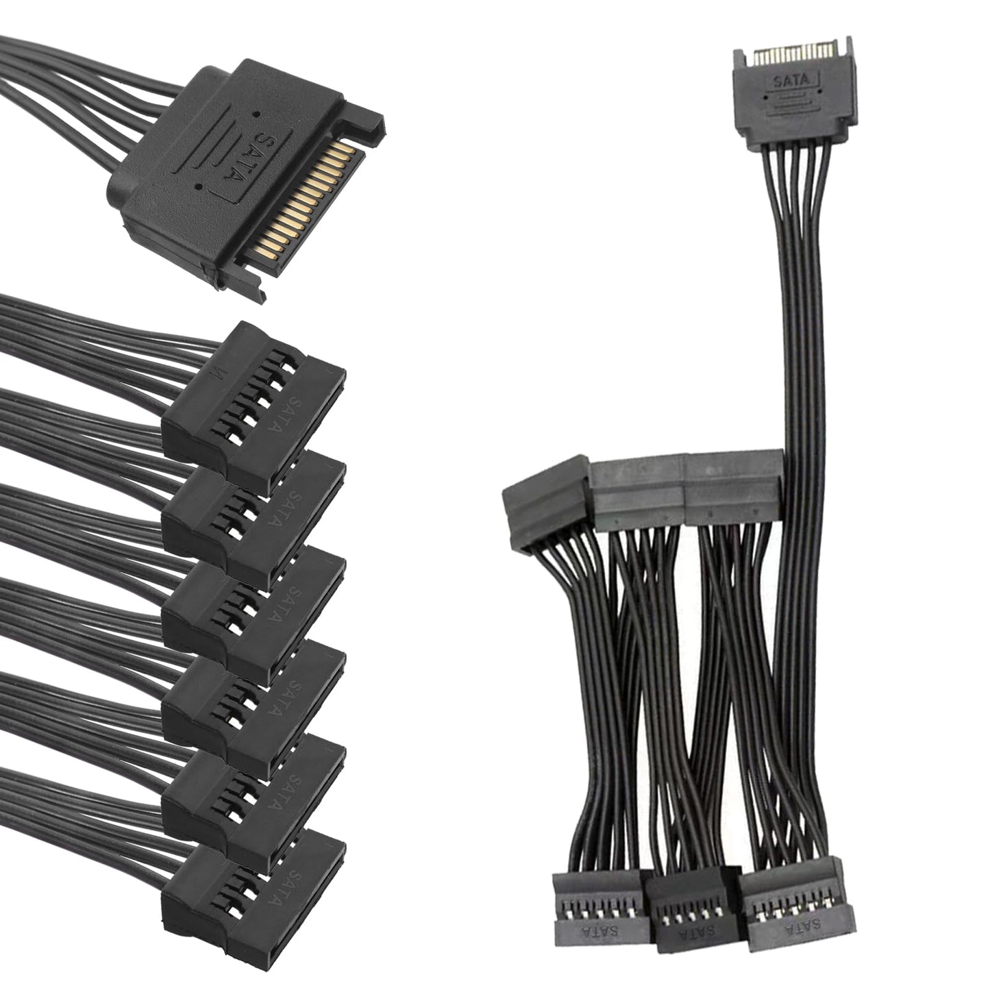 HSZJsto SATA Power Splitter Cable 6 Way, 15Pin SATA Male to 5 Female Power Extension Hard Drive Cable for HDD, SDD, Optical Drives, 21.5CM