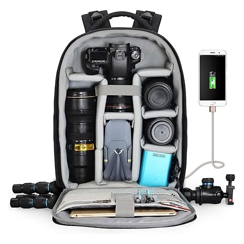 CADeN Camera Backpack Professional DSLR Bag with USB Charging Port Rain Cover, Photography Laptop Backpack for Women Men
