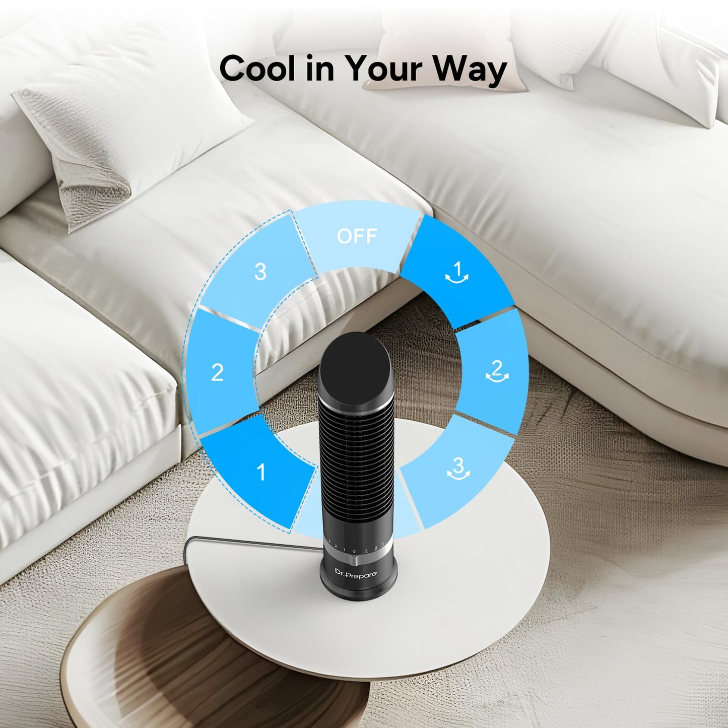 DR.PREPARE 16" Small Tower Fan, 3 Speeds with 60° Oscillating Fan, Bladeless Tabletop Fans for Indoors, Portable Personal Table Fans for Office