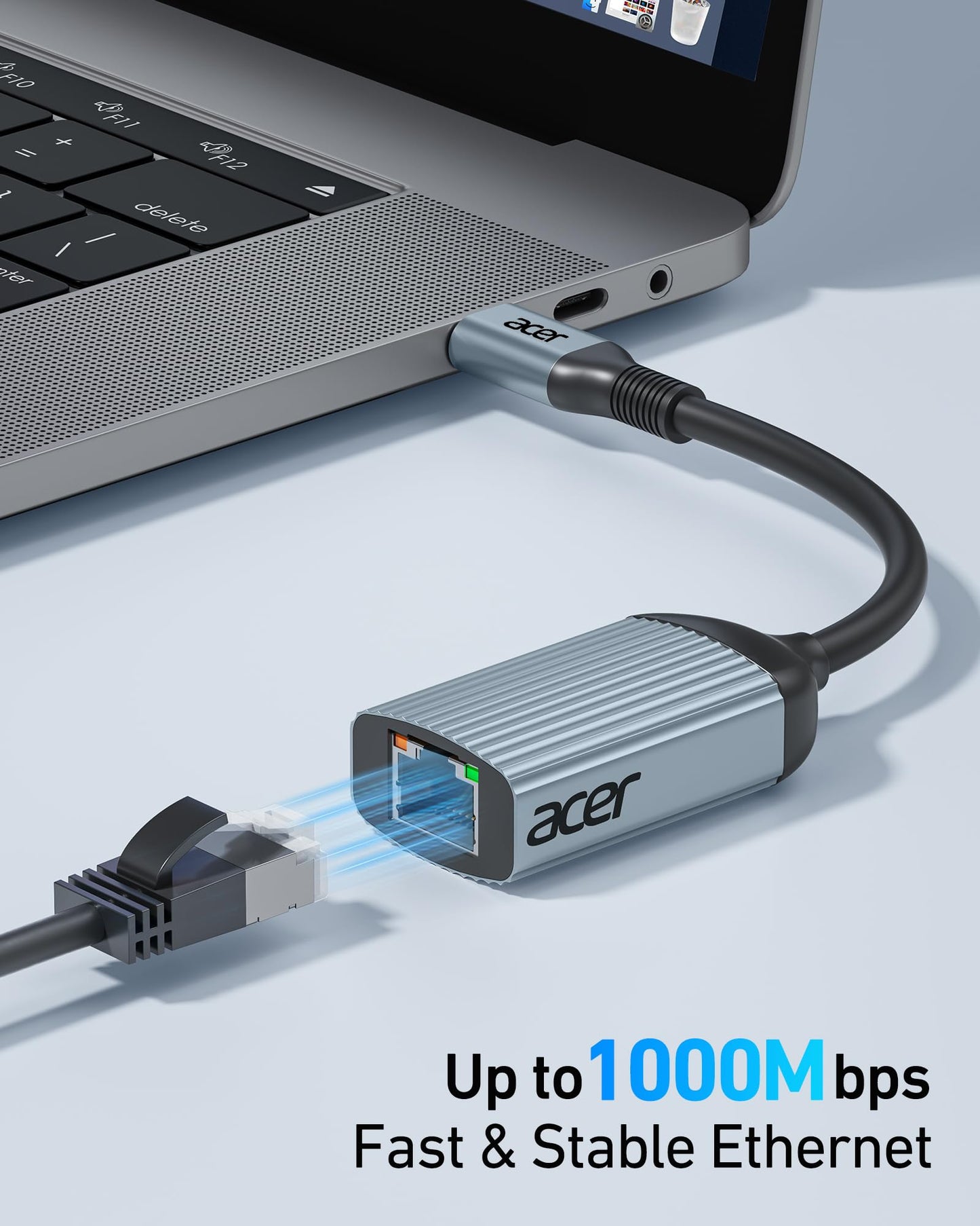 Acer USB C to Ethernet Adapter, Plug and Play RJ45 to Type C Network Dongle(Thunderbolt 3/4 Compatible), 1Gbps Aluminum USB-C LAN Adapter for Laptop