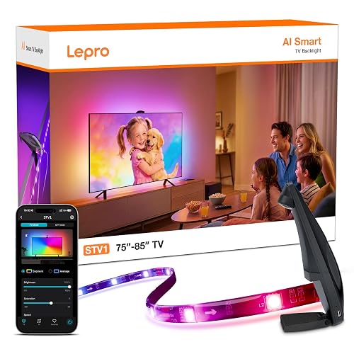 Lepro STV1 TV Backlight with Ultra-Wide Camera, 16.4FT True-to-Screen Color Sync LED Lights for 75-85 Inch TVs, Smart App and Voice Control, LightIMS