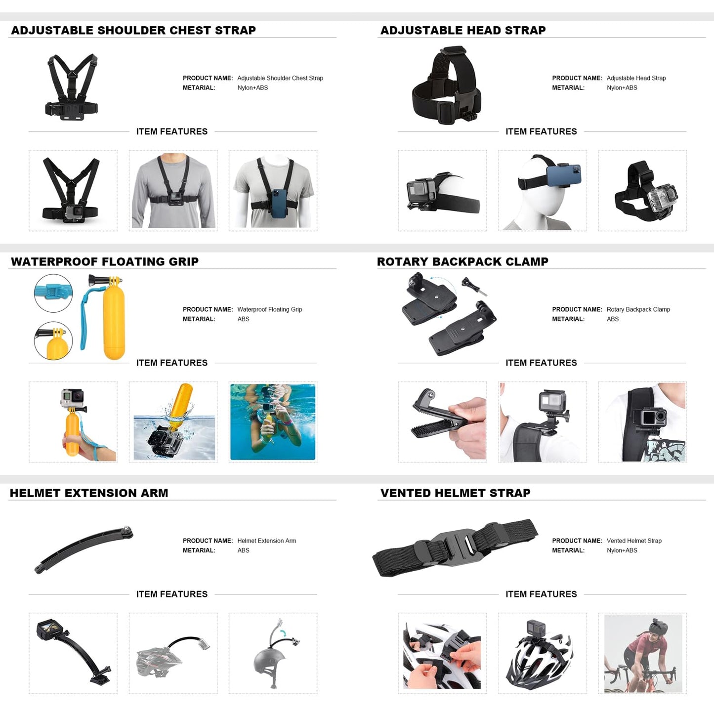 40-in-1 Action Camera Accessories Kit for Gopro Hero 13 12 11 10 9, Chest Head Chin Strap Mount for DJI OSMO Action 6 5 PRO 4 3 2, Tripod Adapter
