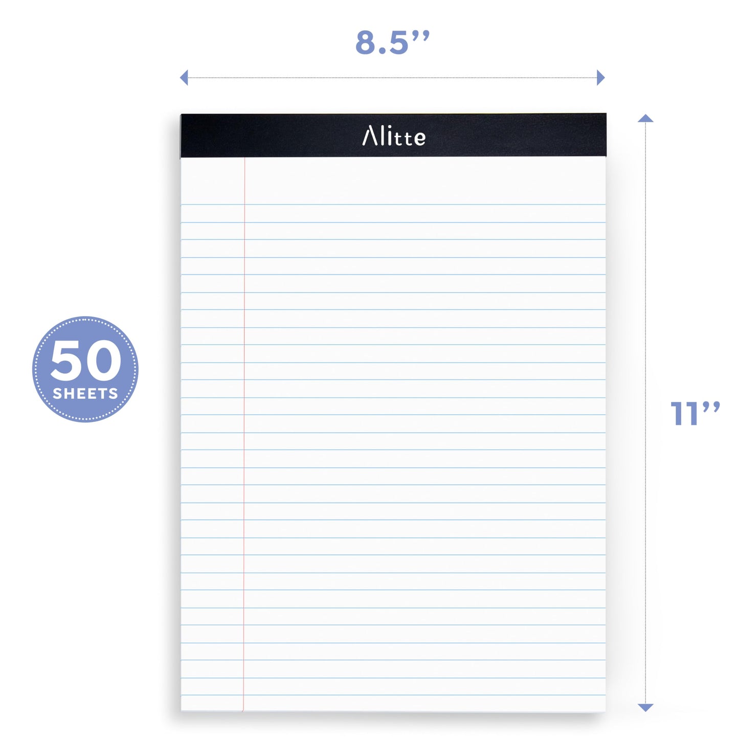 Alitte Legal Notepads 8.5 x 11, Pack of 3 - Perforated Wide Ruled Writing Pad - Premium Thick Paper, No Ink Bleeding - Blank Legal Pads For Home