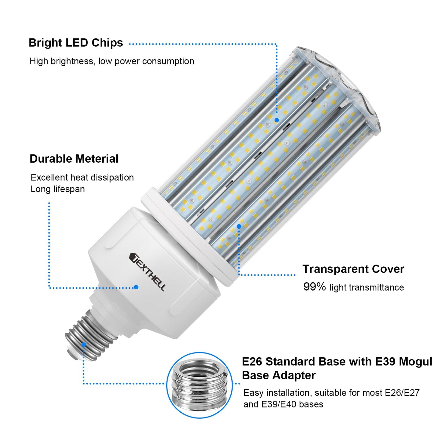 TEXTHELL Led Corn Light Bulb 100W 15000LM Bright 5000K Led Bulb E26/E39 Base 1000W Equivalent Metal Halide HID CFL for Indoor Outdoor Lighting
