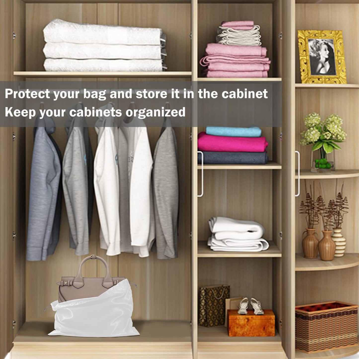 10-Pack Silk Dust Bags for Purses & Handbags – Drawstring Storage Covers for Shoes, Boots & Travel, 23.6 × 19.6 in, White