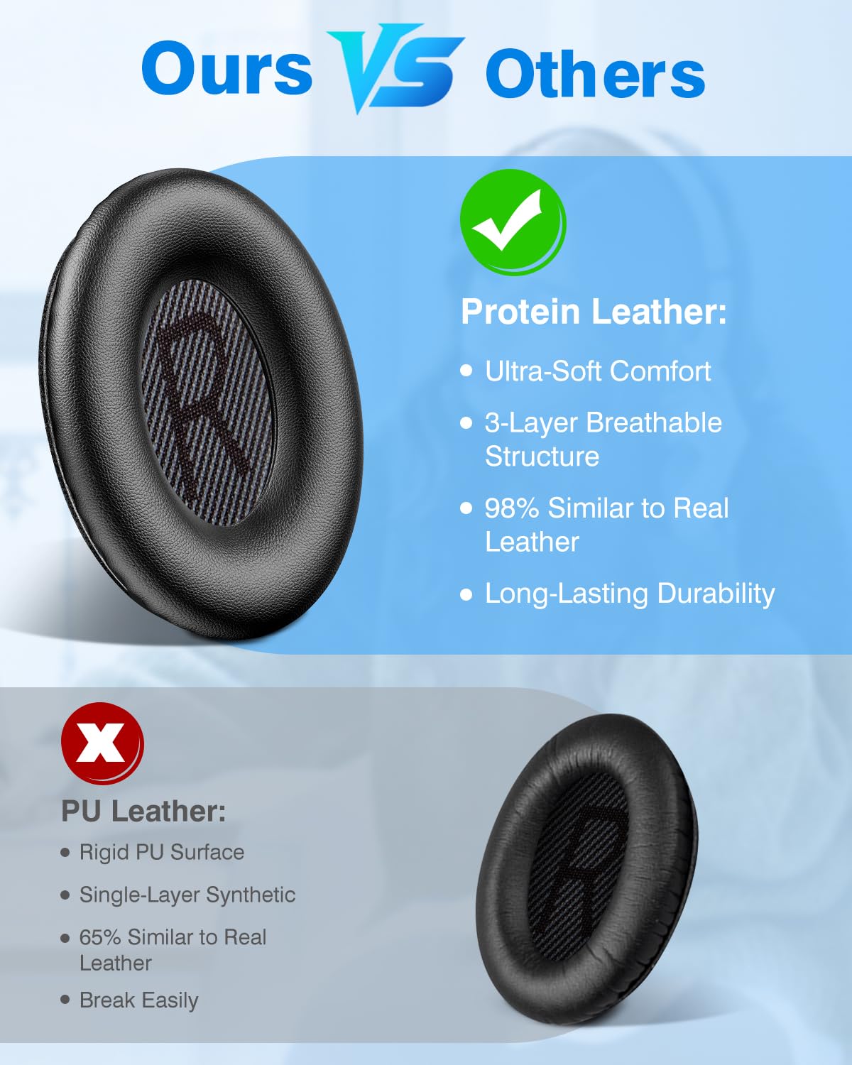 Link Dream Ear Pads for Bose Quiet Comfort 35 II (QC35 ii) Soft Protein Leather Replacement Earpads Extra Thick Ear Cushions for Bose QC 35 25 15 QC2