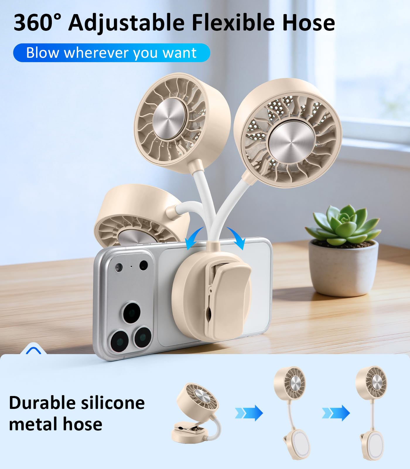 Blissfuhue Magnetic Phone Fan with Ice Cooling, 3-in-1 Clip on Fan