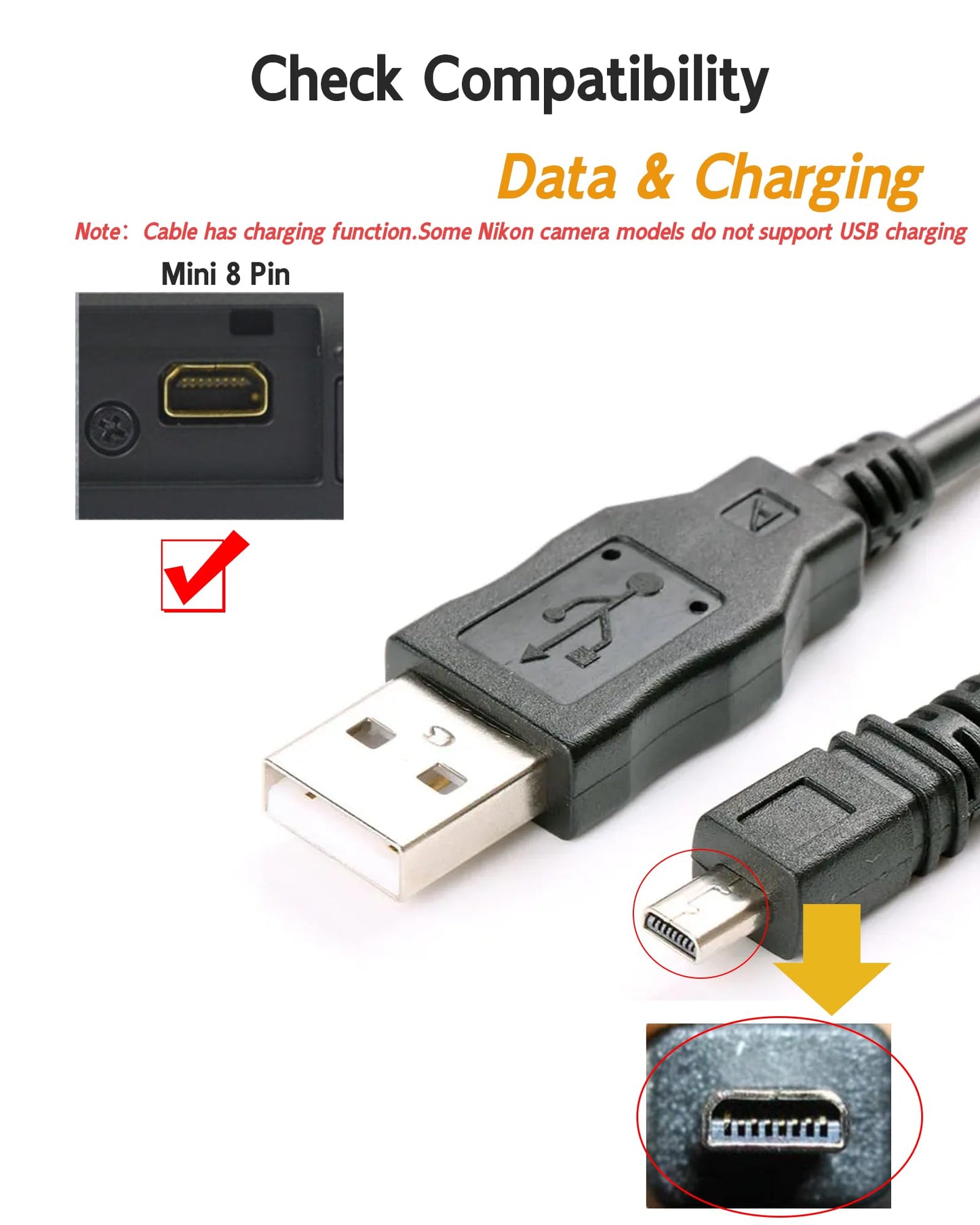 3.3ft Coolpix Charging Cord for Nikon Coolpix Charger Compatible with Nikon S3100 S3000 S6300 S570 S3500 S6500 Digital Camera?Replacement UC-E6 UC-E16