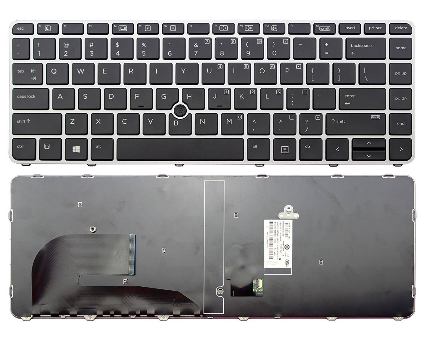 New Laptop Keyboard Silver Frame & Mouse Point Replacement for HP EliteBook 840 G3,US Layout Black Color