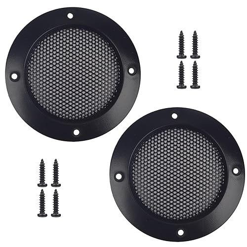 HLGHLG 2 Inch Speaker Grill Covers, 2PCS Black Decorative Metal Mesh Grille Guard Protector for Car Tweeter/Woofer, with Mounting Screws
