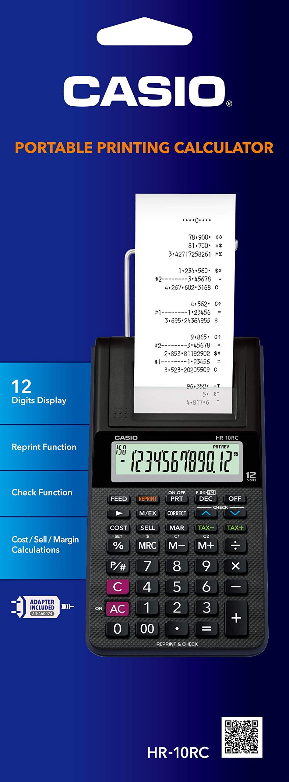Casio HR-10RC Mini Desktop Printing Calculator | Portable | 12-Digit Display | One-Color Printer | Tax & Currency | Ideal for Taxes, Bookkeeping