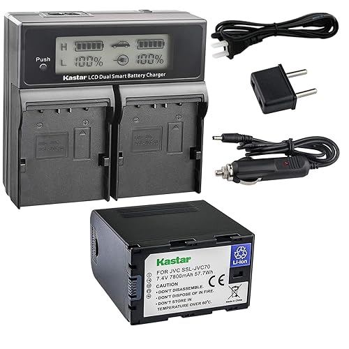 Kastar LCD Dual Fast Charger & Battery 1x for JVC SSL-JVC70 SSL-JVC75 BN-S8I50 GY-HMQ10 GY-LS300 GY-HM200 GY-HM200HW GY-HM200U GY-HM600 GY-HM600E
