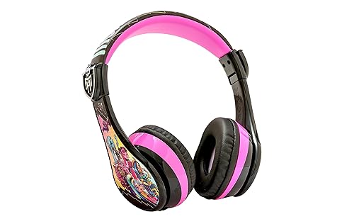 eKids Monster High Wireless Headphones with Microphone, Includes Aux Cord, Volume Reduced, Foldable for School, Home, or Travel
