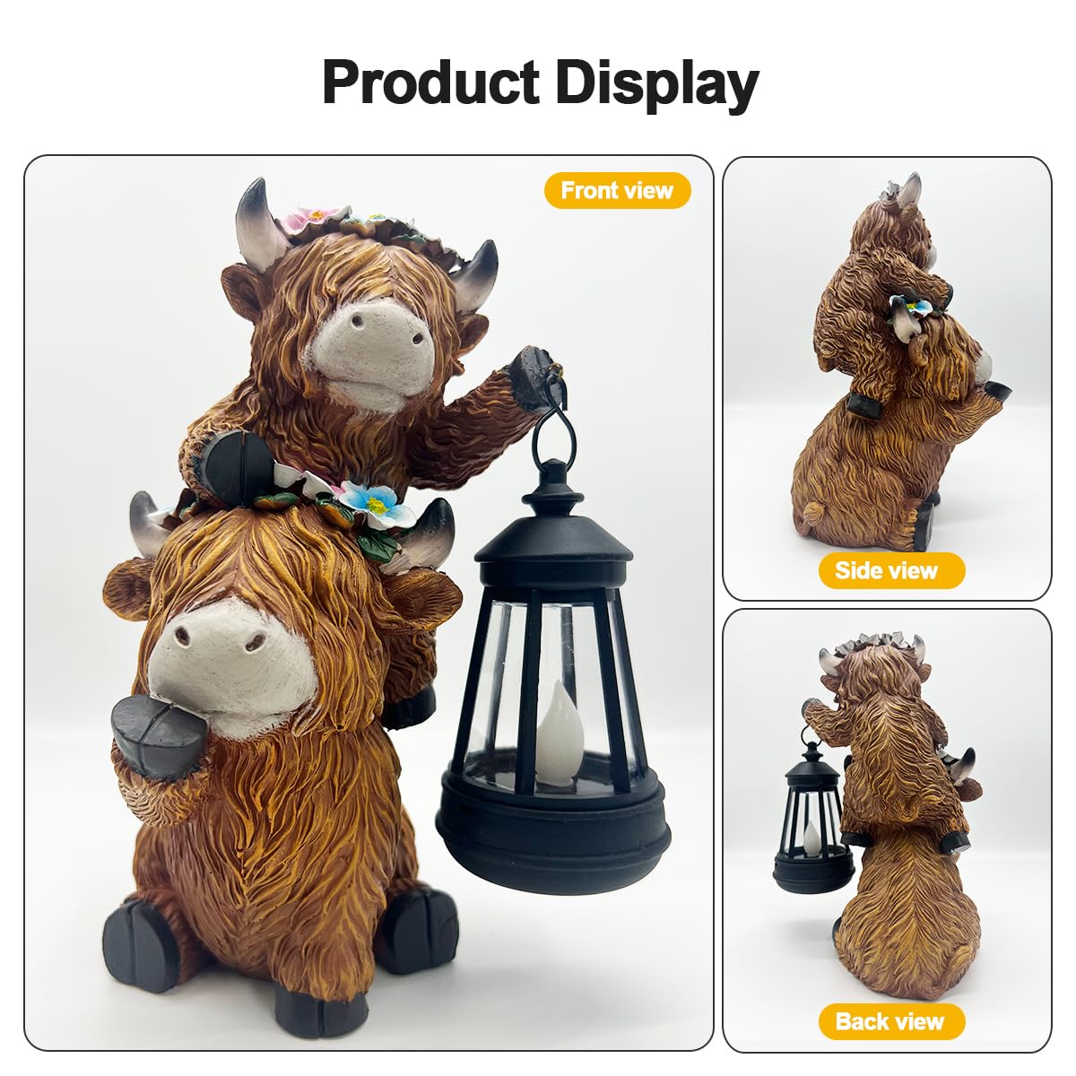 Solar Garden Outdoor Statues Lantern Figurines Light Decorations for Outdoor Patio Balcony Yard Lawn, Ideal Gifts for Mom Friends (Brown - Cow)