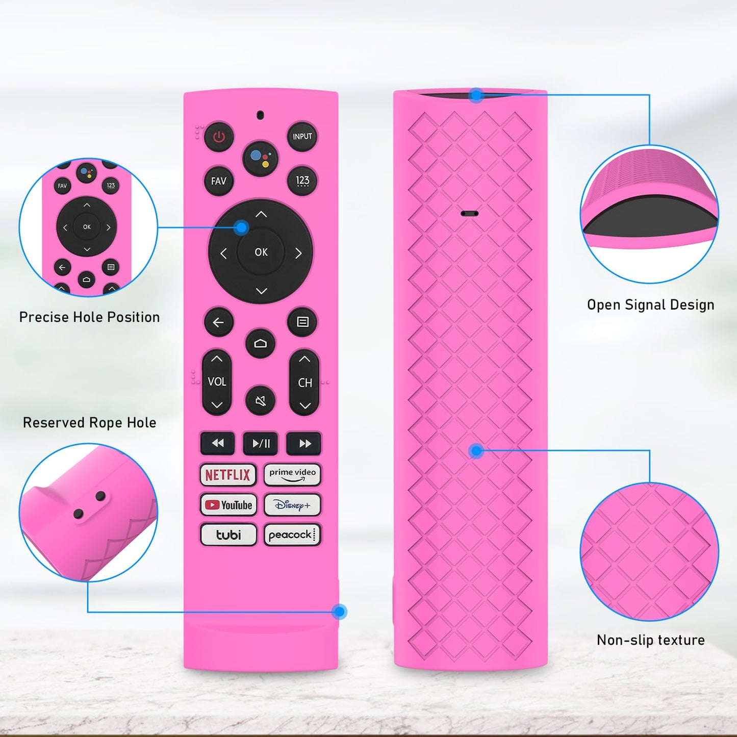 JCMOYUTY Silicone Case Cover for Voice Remote ERF3A90 for U7G U8 U9G Series 4K ULED, Glow Hot Pink Sleeve