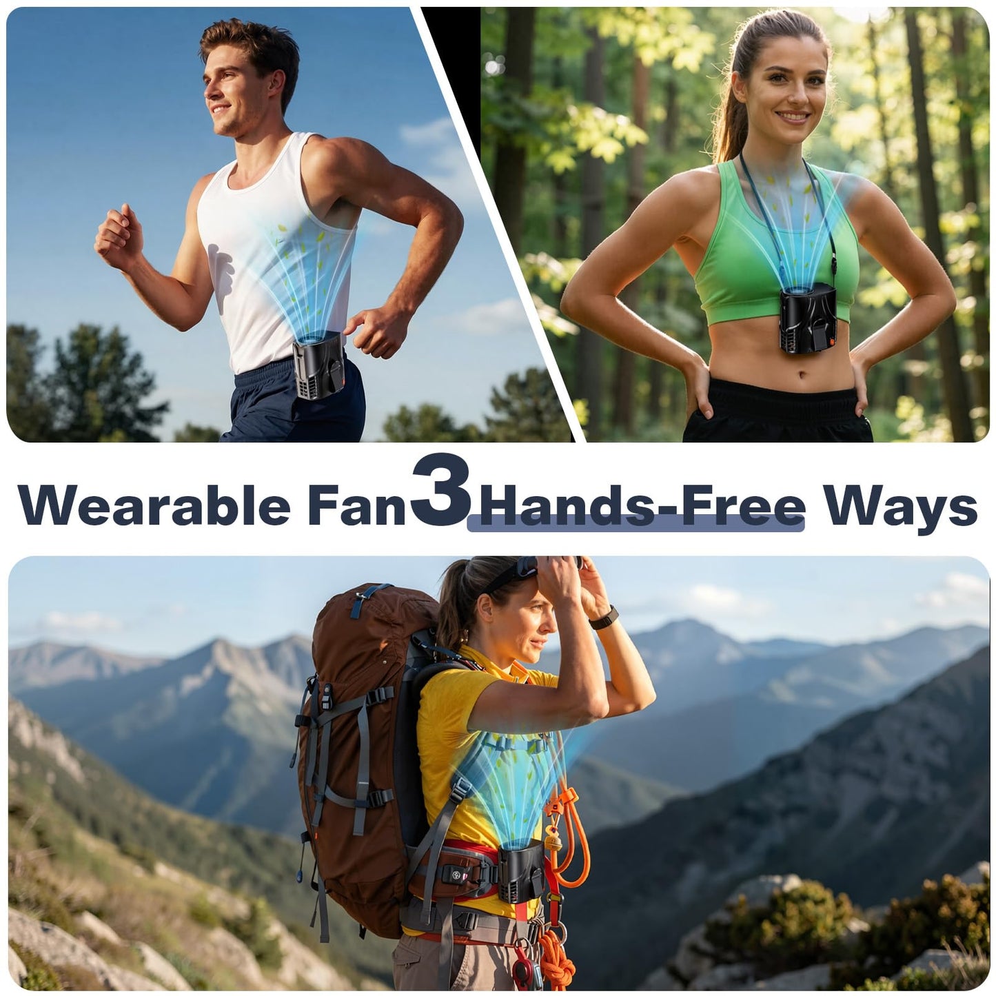 Portable Waist Fan, 6000mAh Wearable Clip-on Fan with 16000RPM High Speed Airflow, 40H Max Runtime, 6 Speeds Hands-Free Neck Fan & Shirt Fan