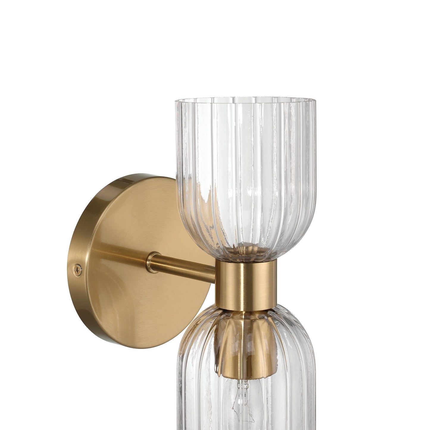 Robert Stevenson Lighting Josephine - Mid-Century Modern Metal and Clear Ribbed Glass Wall Light, Brushed Gold