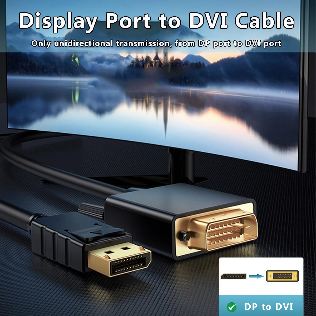 Znoogrn DisplayPort to DVI Display Cable 6FT, DisplayPort to DVI Adapter Male to Male Cord Cable for TV, Dell, HP, Projector, Monitor and Other