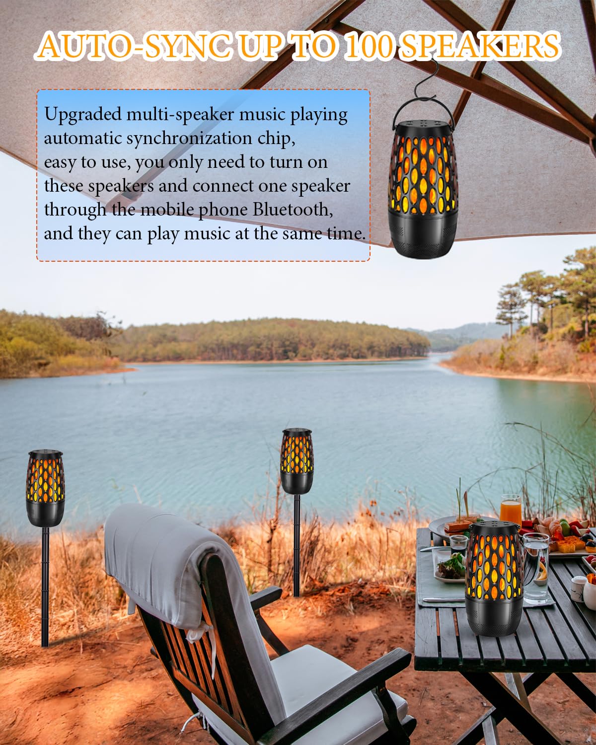 Upgraded Outdoor Bluetooth Speakers Waterproof Patio, Outdoor Speakers with Light, Multi-Speaker Auto-Sync Up to 100 Speaker, BT 5.3 HD Surround