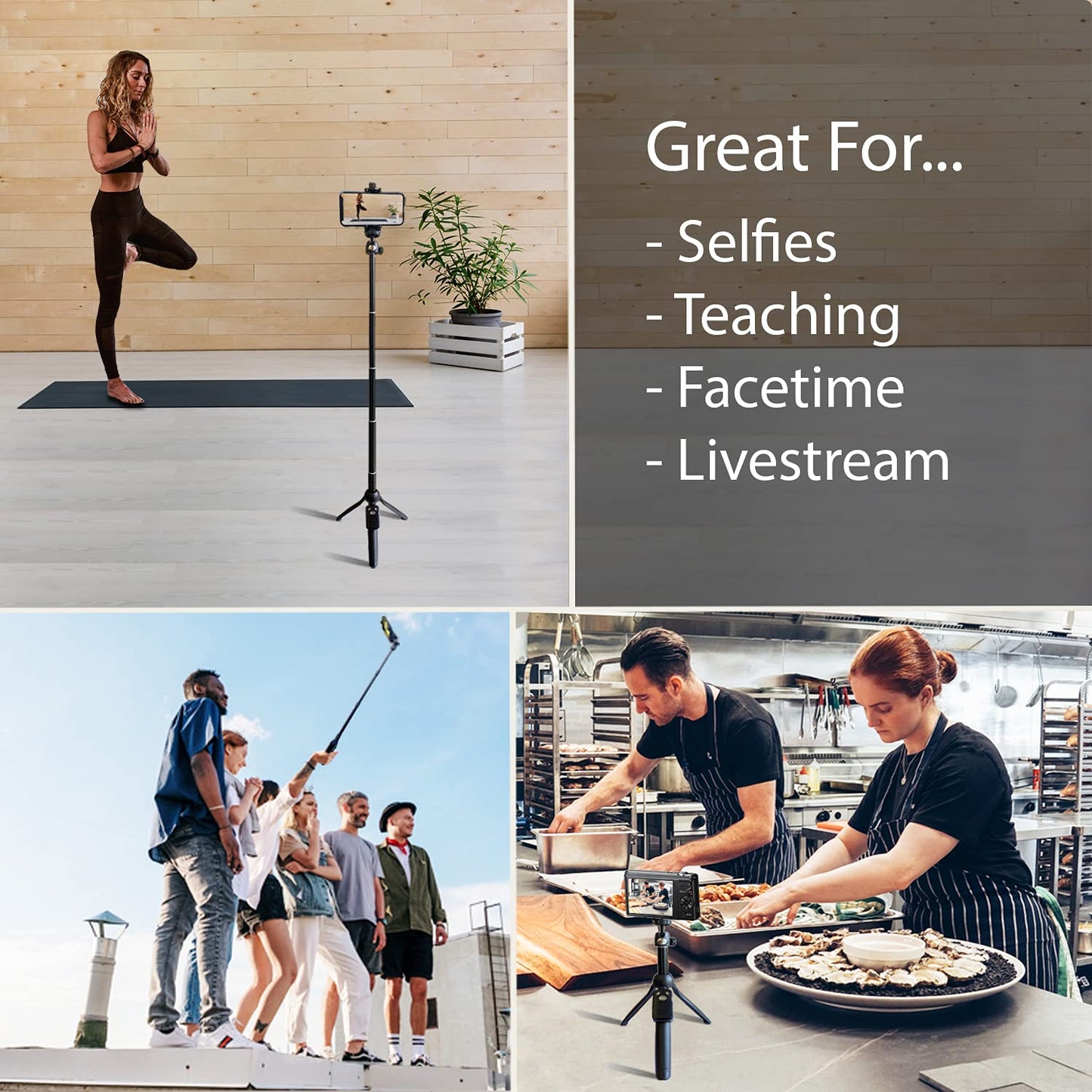 Fugetek 42" Compact Selfie Stick & Tripod, Extendable, Wireless Bluetooth Remote, Lightweight Aluminum, Travel Ready, Compatible with iPhone 14 13 12
