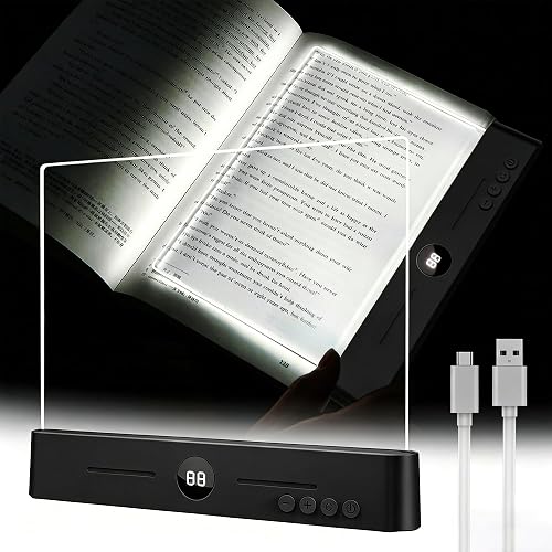 TFFUAM LED Book Light and Night Light 2 in 1, USB Rechargeable Clear Flat Book Light with 3 Colors & Timer, Dimmable Book Lights for Reading at Night