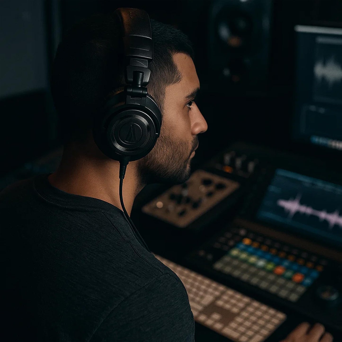 Audio-Technica ATH-M50XENSO Wired Monitor Headphones - Black Limited Edition Bundle with Case, Stand, and Austin Bazaar Polishing Cloth