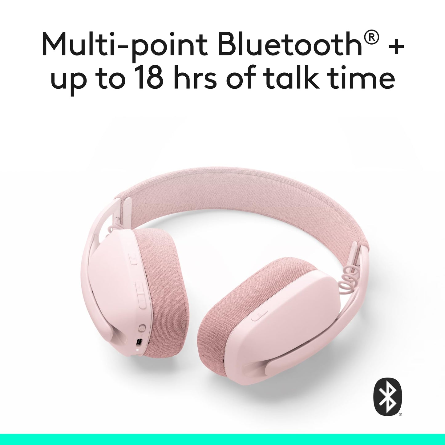 Logitech Zone Vibe 100 Lightweight Wireless Over Ear Headphones - Rose