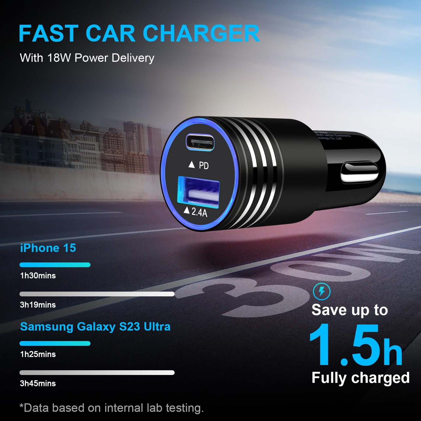 USB C Car Charger Fast Charging for iPhone 17/Air/17 Pro/17 Pro Max/16e/16/16 Pro/16 Pro Max/16 Plus/15 Pro Max, 30W 2-Port Fast Type C Car Charger
