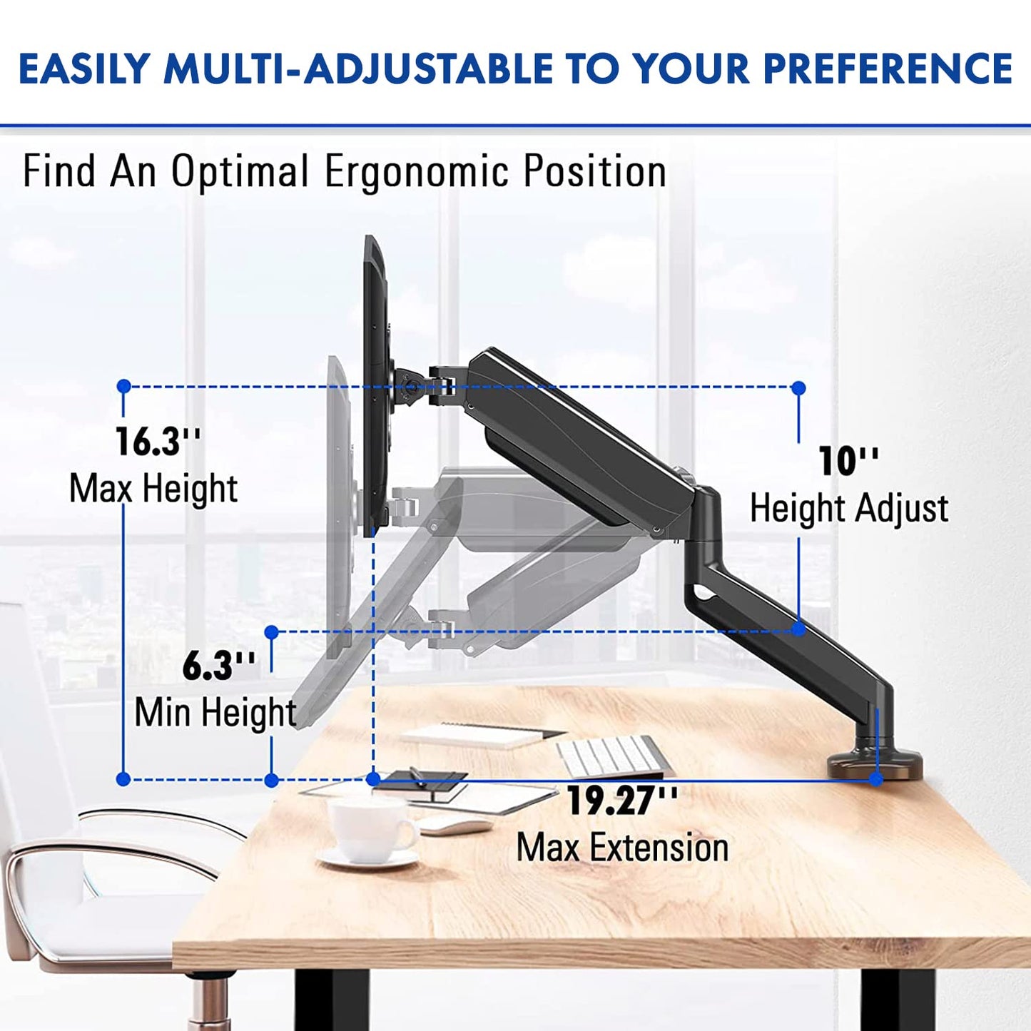 Stellar Mounts Spring LCD Monitor Arm with USB and Multimedia Ports for: Samsung CF390 Series 27 inch FHD 1920x1080 Curved Desktop Monitor