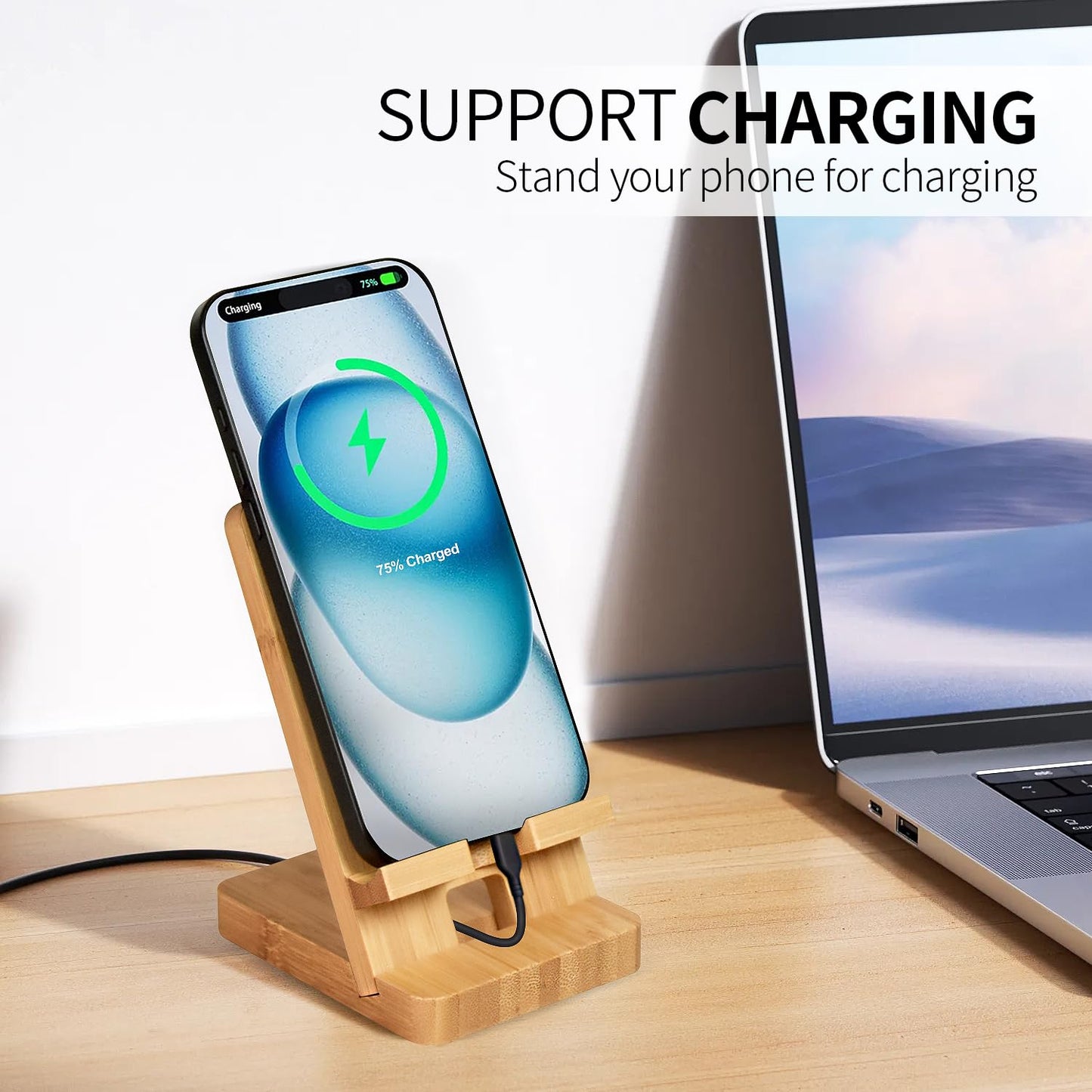 3D MAGIC Cell Phone Stands, Desktop Stand, Luxury Nature Wood Magnetic Phone Stand for Desk, Compatible with iPhone & All Cell Phones, Ultra-Stable