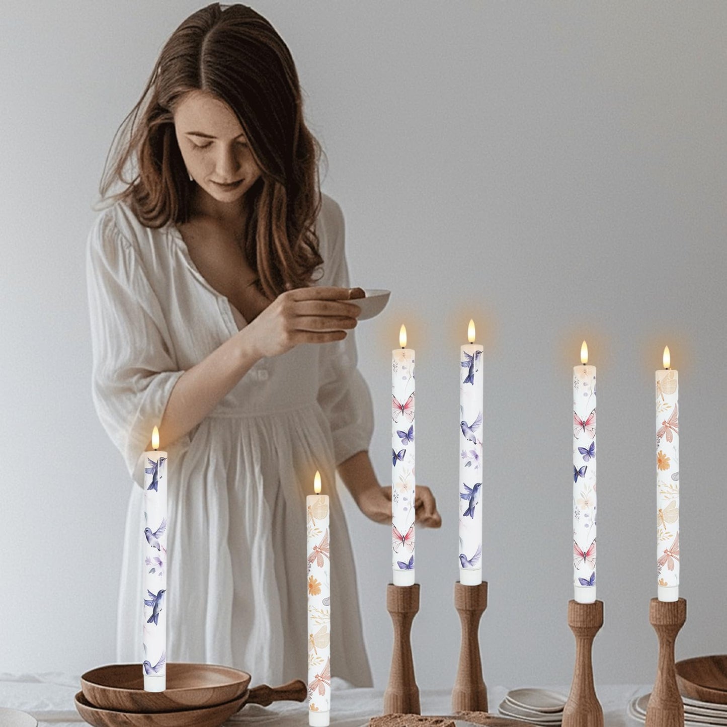 MAITREYA Flameless Taper Candles Dragonfly Butterfly Hummingbird Decor Candle Battery Operated Led Candlesticks for Wedding Party Home Table