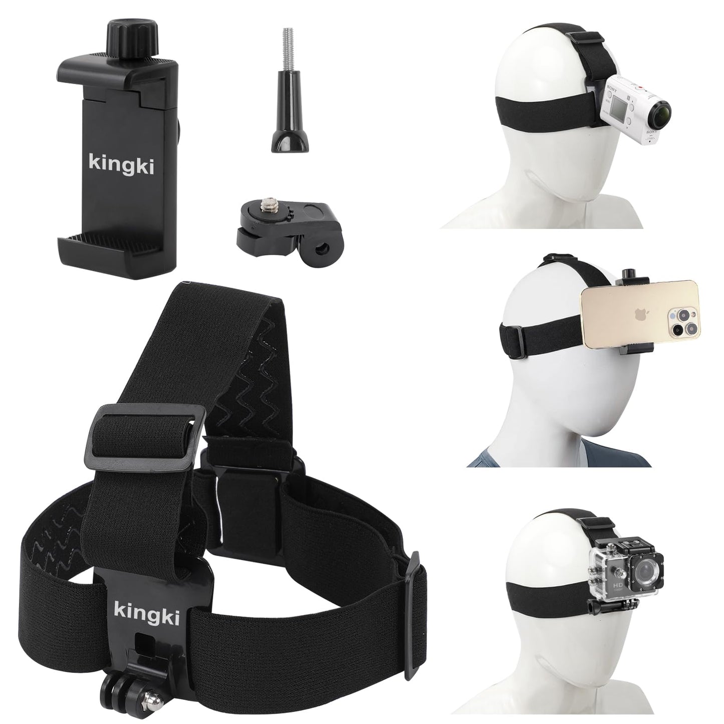 Head-Mounted Mobile Phone Holder,First-Person View Video Outdoor Live Shooting Bracket with Phone Clip(4"-7") for iPhone Samsung Smartphones and GoPro