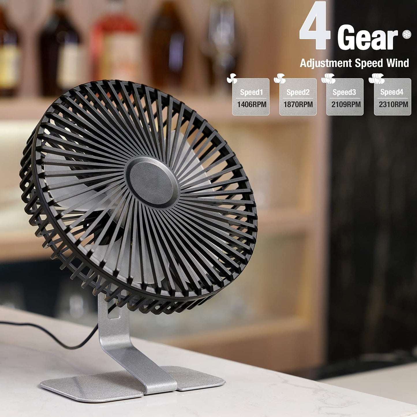 SLENPET 6-inch USB Small Desk Fan, 4 Speeds, Powerful Desktop Table Fan