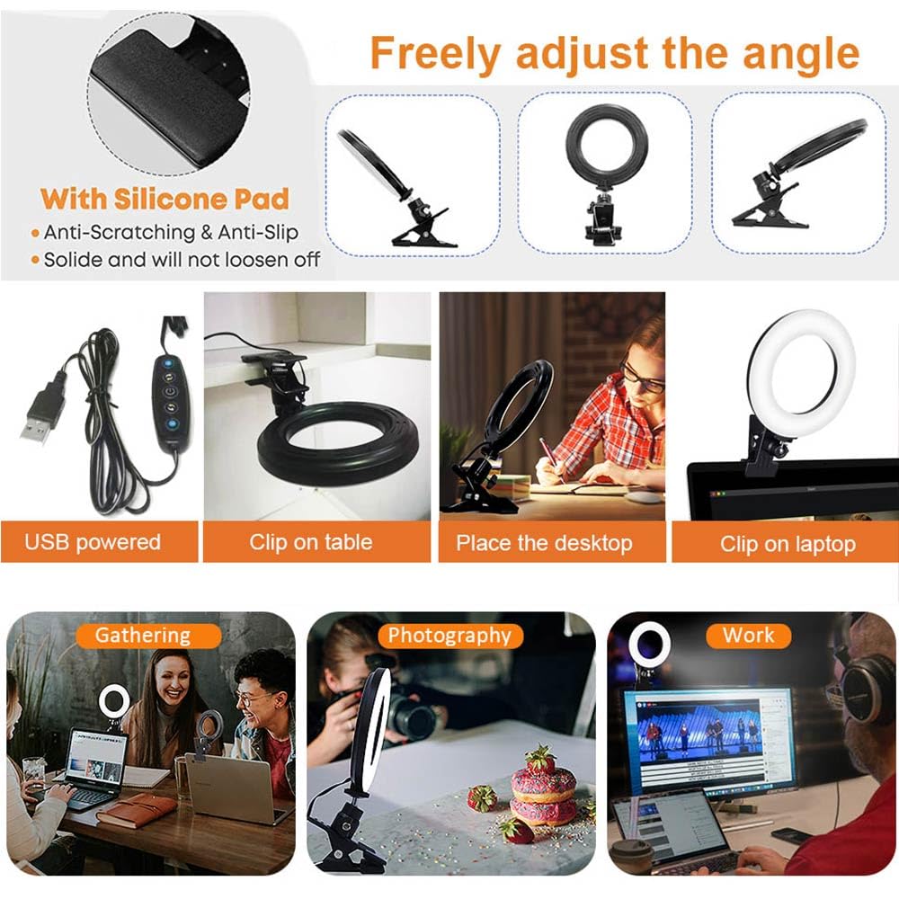 Ring Light Video Conference Lighting Kit 3200k-6500K Dimmable Led Clip on Computer Monitor Laptop Phone for Content Creator (YouTube/TikTok/Twitch)