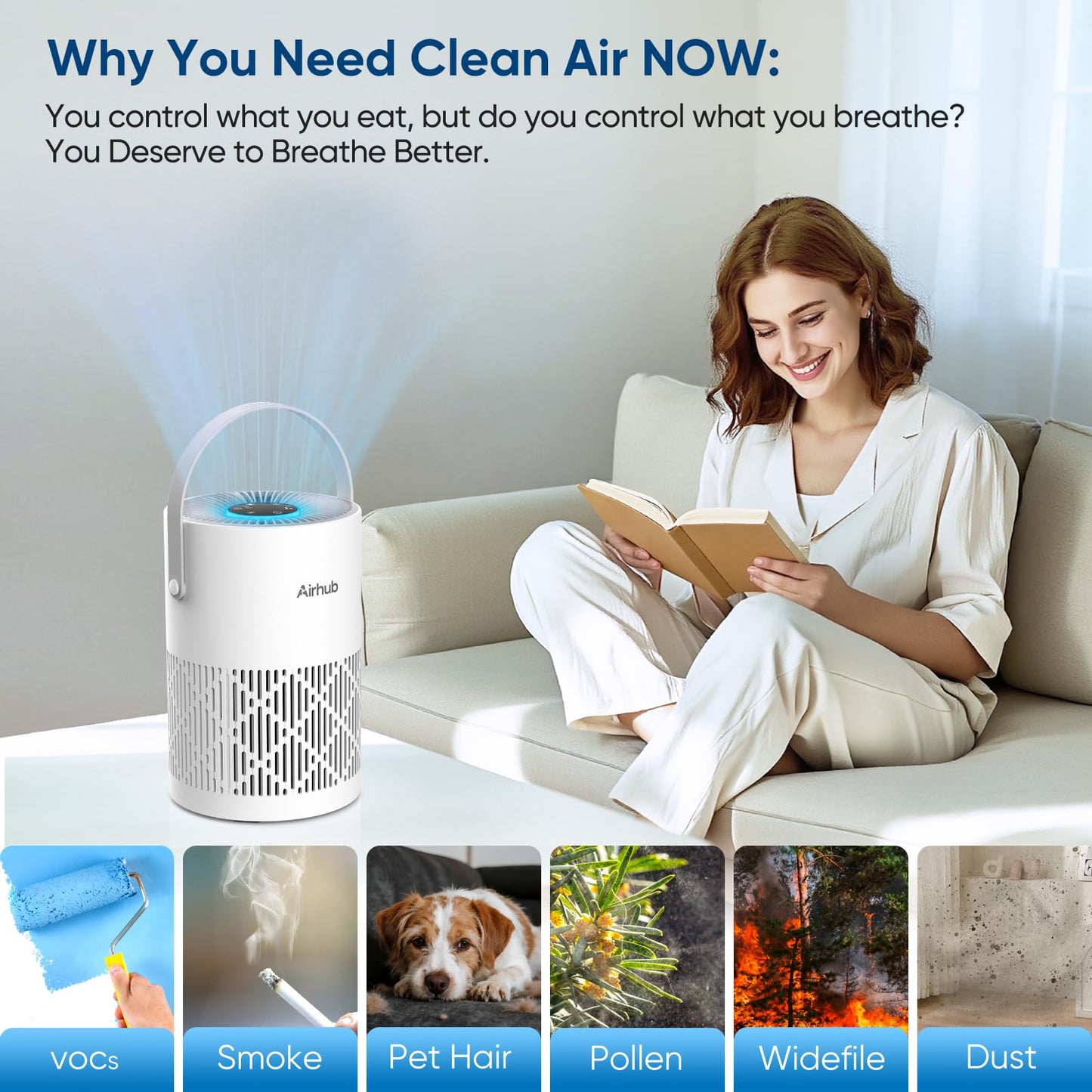 Air Purifiers for Bedroom Home Covers Up to 880 Ft² 1Hr 20dB Sleep Mode