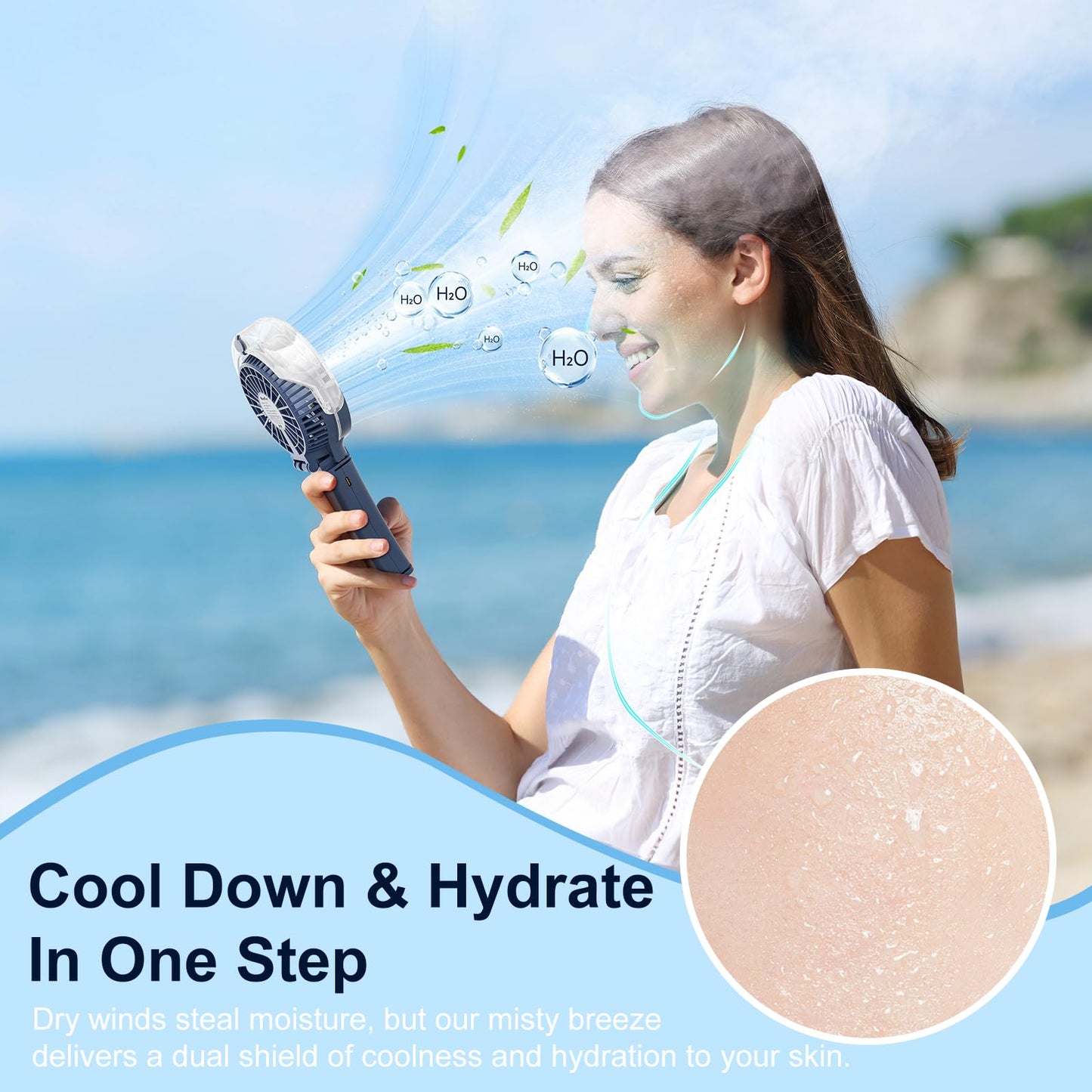 HandFan Upgraded Portable Handheld Misting Fan, Rechargeable Personal Mister Fan, Spray Water Mist Fans, Mini Cooling Hand Fans for Summer Beach