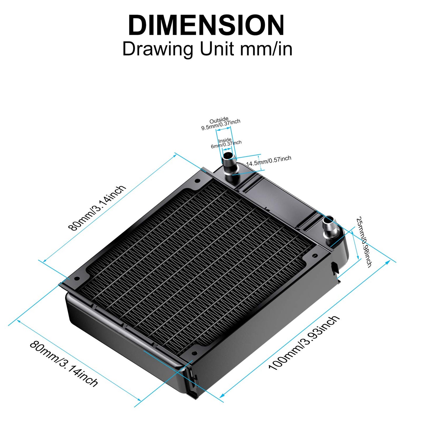 Clyxgs Water Cooling Radiator, 8 Pipe Aluminum Heat Exchanger Radiator with Fan for PC CPU Computer Water Cool System DC12V 80mm Black