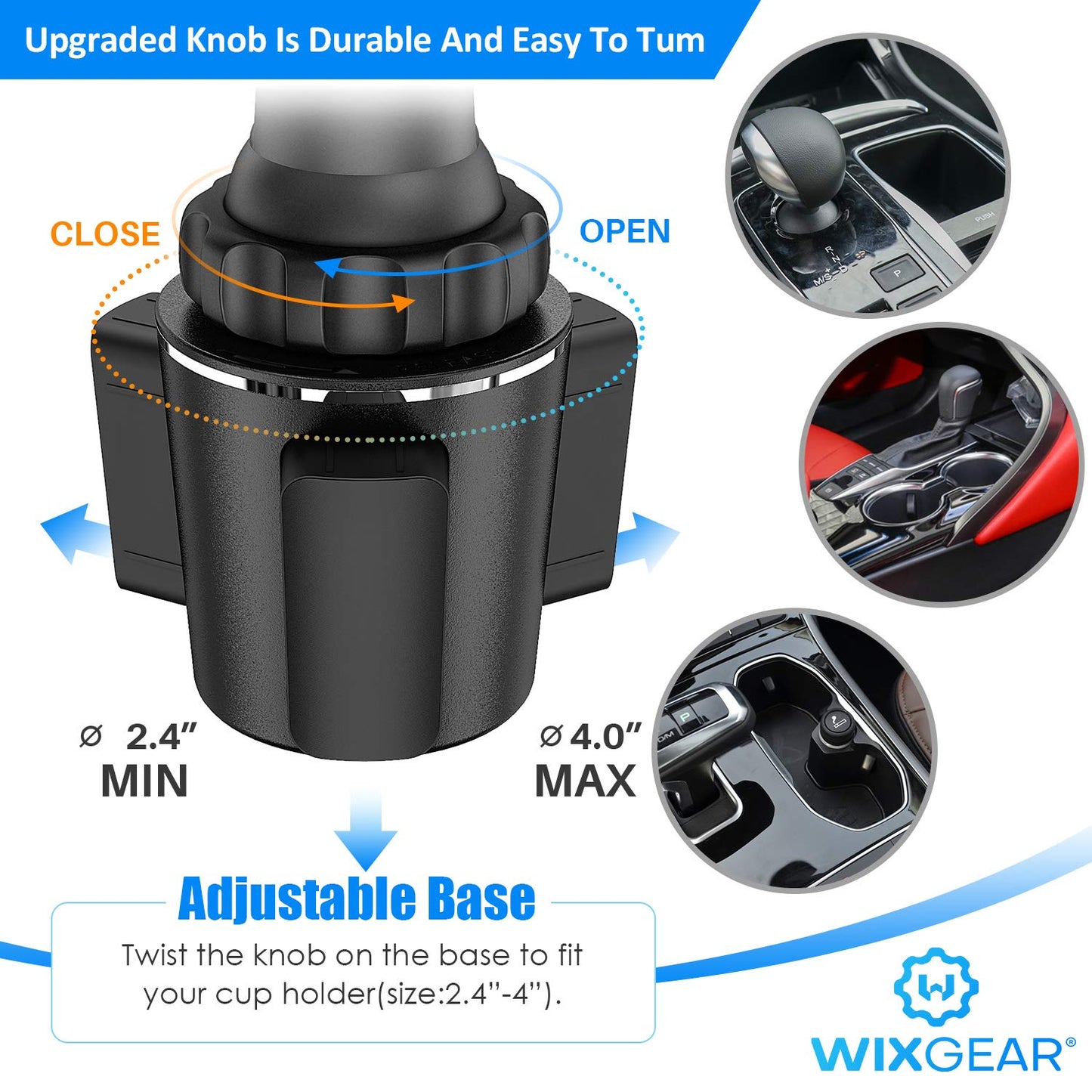 WixGear Cup Holder Phone Mount, Adjustable Long Neck Cellphone Holder for Car, Upgraded Version, Cup Phone Holder for Car with Expandable Side Arms