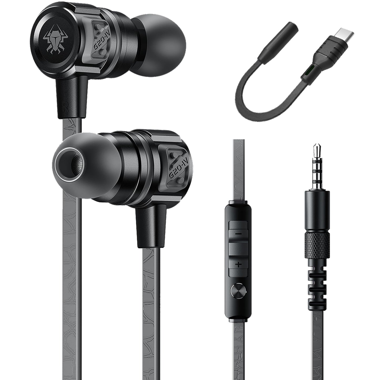 Gaming Earbuds Wired, USB C & 3.5mm Dual Plug in Ear Headphones with Mic and Volume Control for Small Ears, Stereo Bass Noise Isolating Earphones