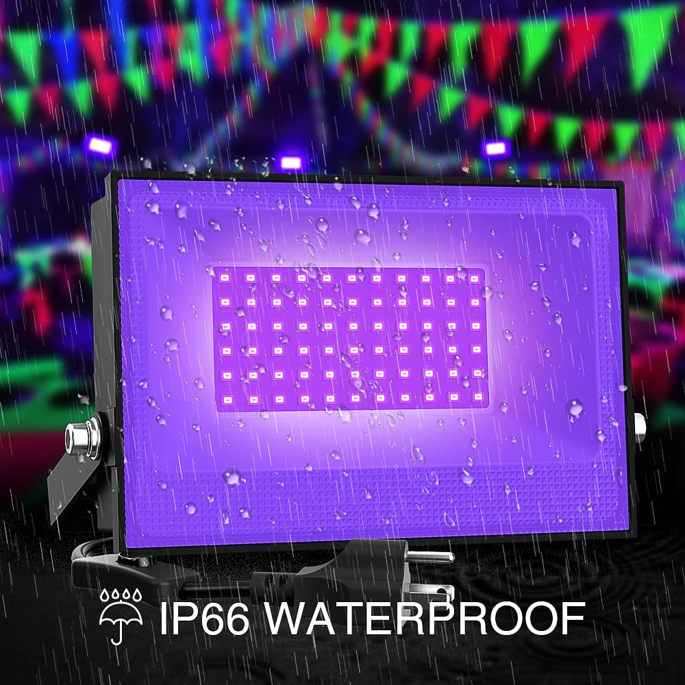 Onforu 4 Pack 38W LED Black Lights, Blacklight Flood Light with Plug, IP66 Waterproof, for Halloween Party, Glow in The Dark, Stage Lighting