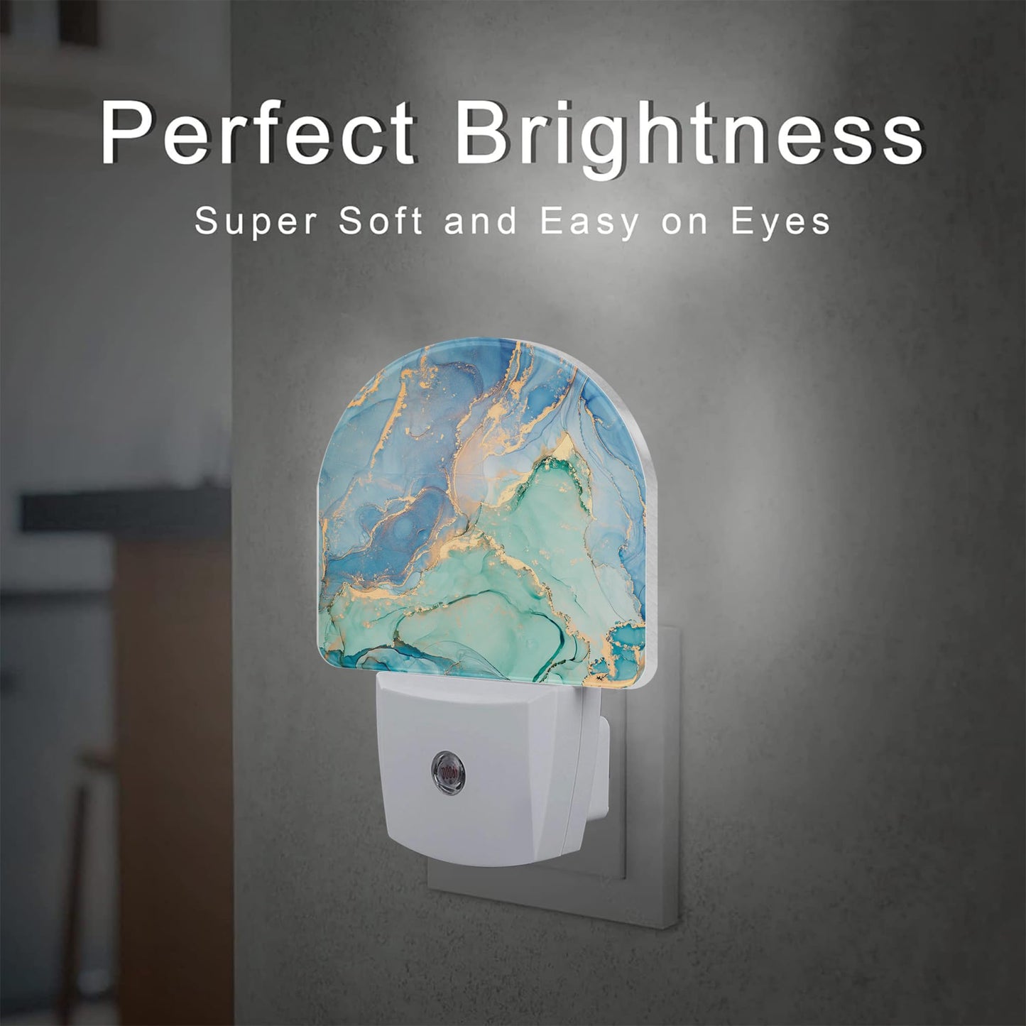 sndheke Teal Blue Marble Night Light Plug into Wall, Gold Luxury Marble Dusk to Dawn Night Light,0.5w Energy Saving Sleep Friendly Nightlights