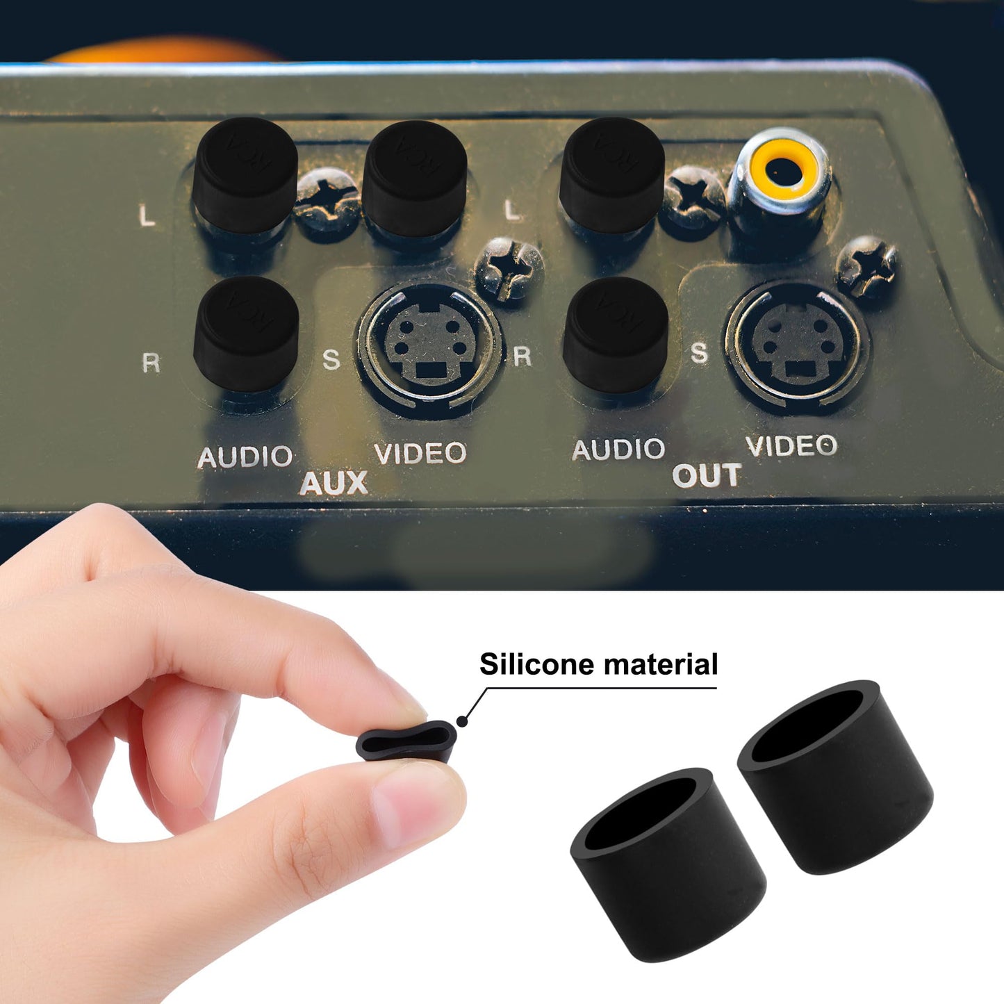 uxcell Silicone RCA Female Connector Anti Dust Plug, 8mm Dust Proof Cap Protector Cover 10 Pcs Black