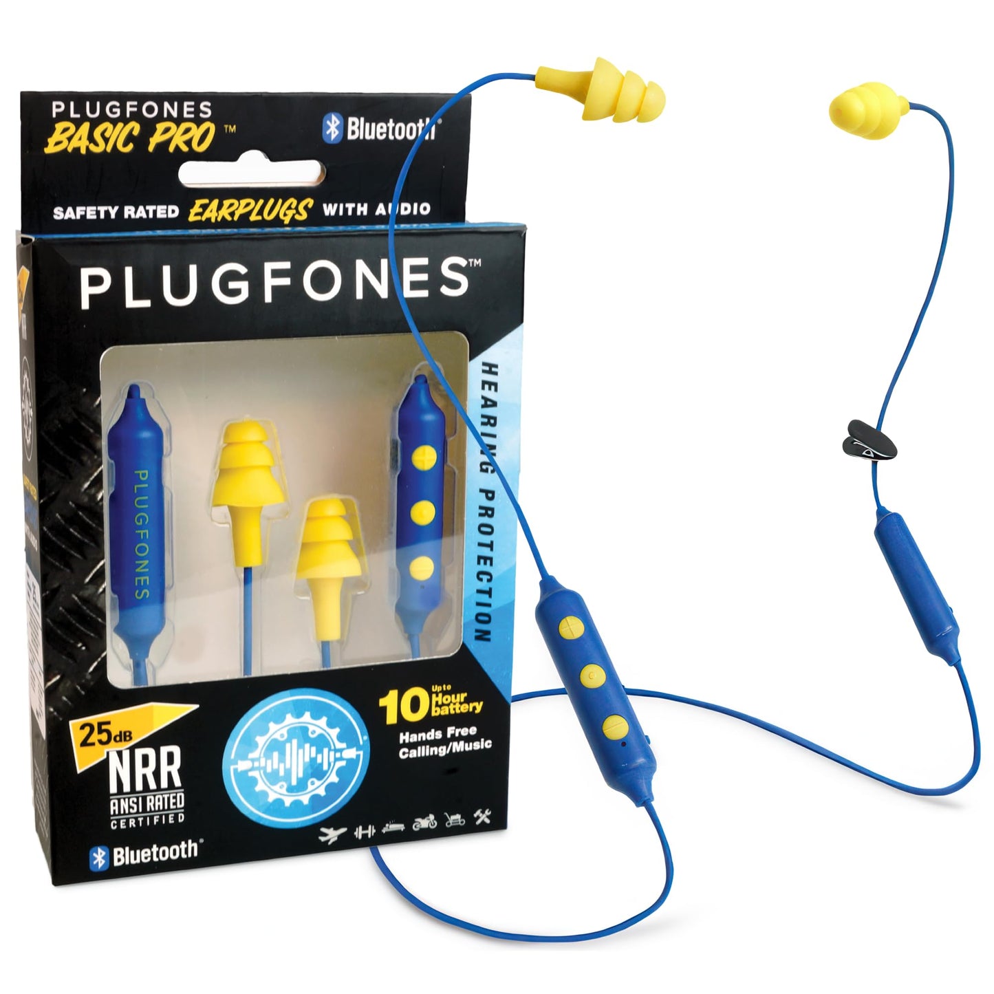 Plugfones Basic Pro Bluetooth Earplug Headphones for Work, Wireless in-Ear Safety Earbuds, 25dB NRR OSHA Compliant Hearing Protection with Noise