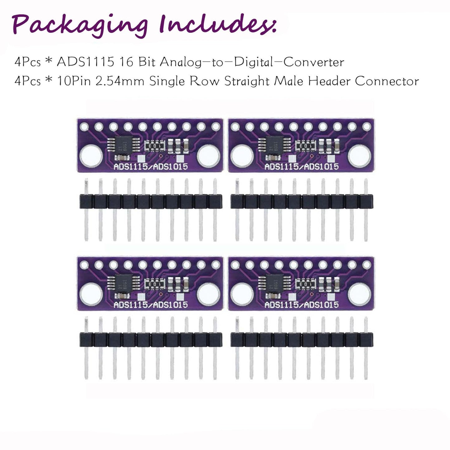 4Pcs ADS1115/ADS1015 16 Bit 4 Channel High-Precision I2C IIC Analog-to-Digital Converter ADC Conversion Module Development Board for Arduino Raspberry